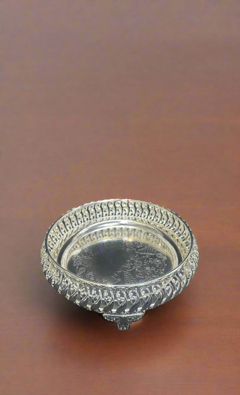 german silver designer tray for serving/ gift item/ pooja, 8"